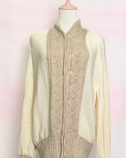 The Beige White Knitted Cardigan