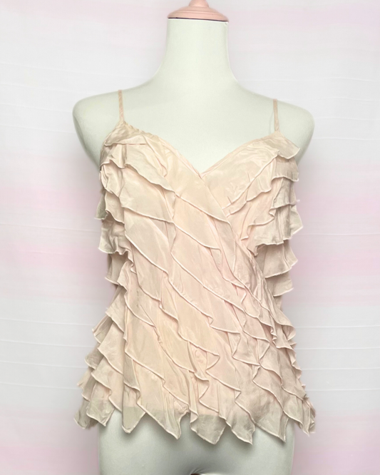 The Pink Silk Ruffle Top